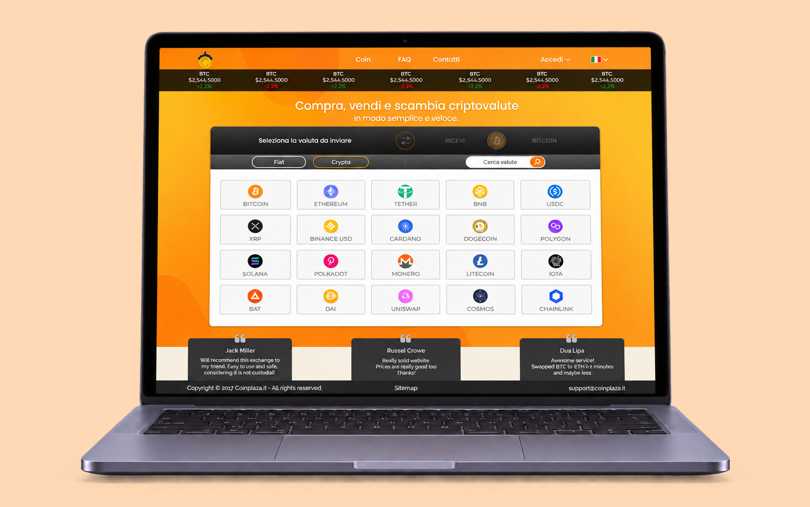 Coinplaza desktop exchange shown on a front-facing laptop