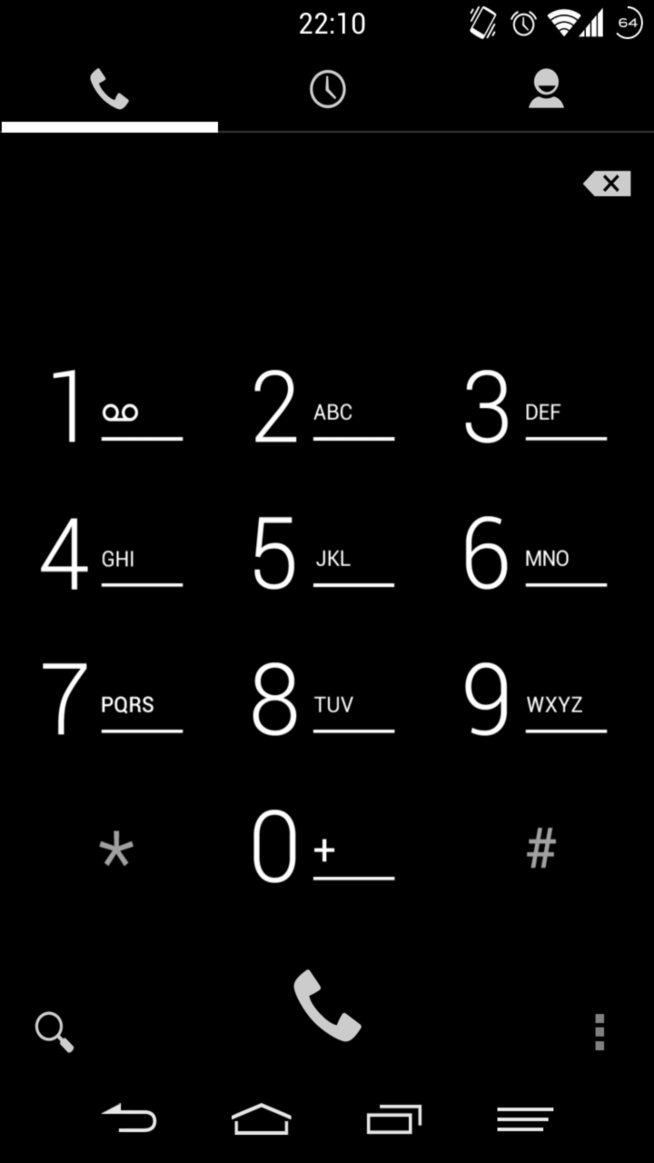 Black Infinitum theme applied to the Android dialer