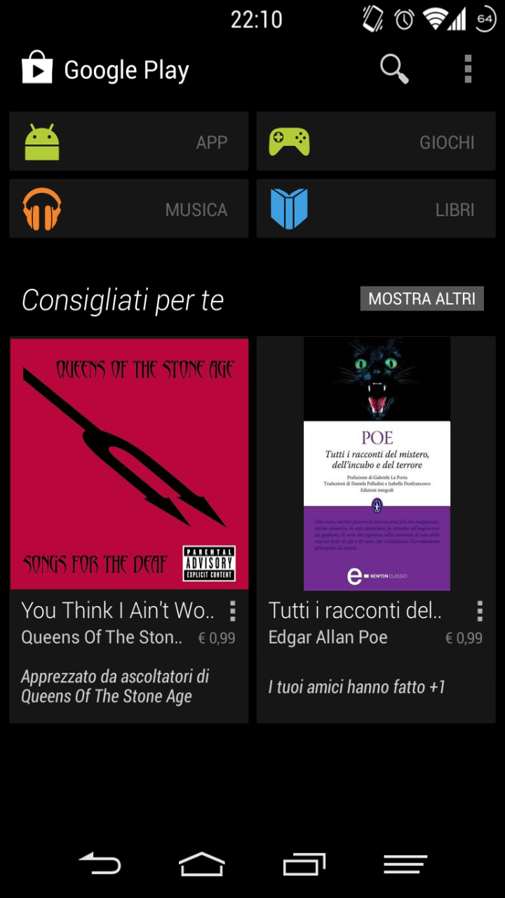 Black Infinitum theme applied to Google Play